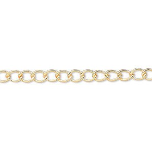 Chain, curb, gold-plated brass, 3.5mm, 1 inch+
