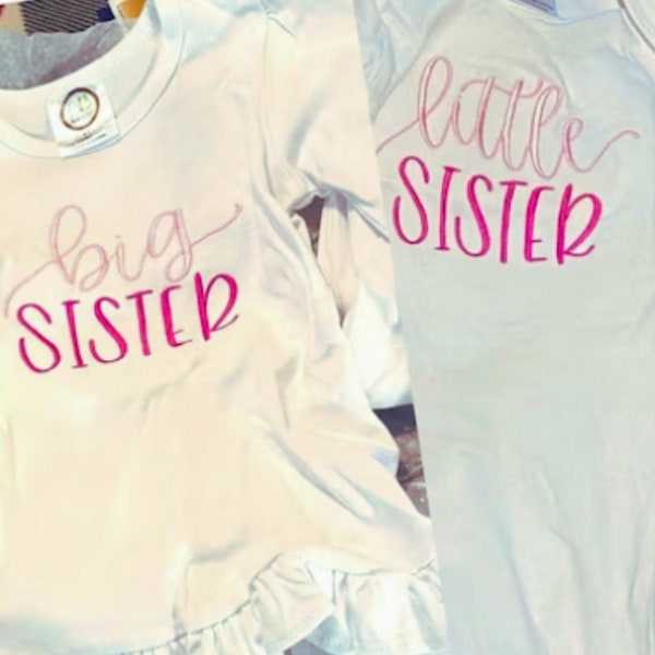 Personalized Embroidered Little Sister Big Sister Shirt, Siblings Ruffle Shirt, Baby Gown