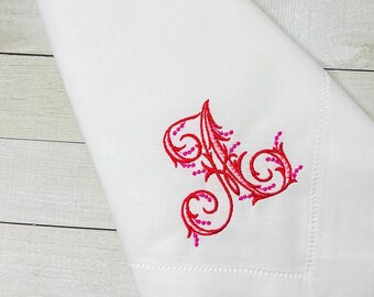 Personalisierte bestickte Monogramm Hochzeit Servietten, Tischservietten, klassische Hohlsaum-Leinenservietten, Set von Dinner-Party-Servietten, 20 x 20
