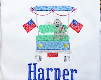 Unisex Fourth of July Golf Cart Summer Shirt, Girls and Boys Dog Summer Shirt, Toddler July Fourth Dog Shirt, Golf Cart and a Dog Shirt