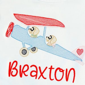 Embroidered Name, Valentine’s Day Pups and Plane Shirt, Flying Pups and Heart V-day, Toddler Valentine's Plane Shirt, Valentine Dogs Shirt