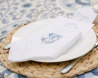 Personalized Embroidered Monogrammed Wedding Napkins, Table Napkins, Classic Hemstitch Linen Napkins, Set of Dinner Party Napkins, 20 x 20