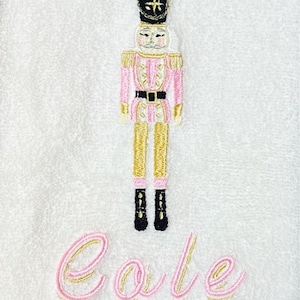 Embroidered Nutcracker Monogrammed Christmas Guest Bath Towel, Holiday Nutcracker Decor, Christmas Hand Towel Gift, Monogram Fingertip Towel