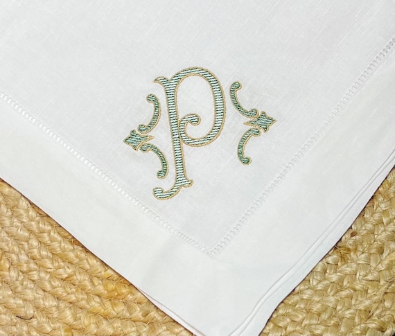 Embroidered Monogrammed Dinner Party Napkins, Classic Hemstitch Dinner Napkins, Personalized Wedding Linens, Last Name Decor Buy 1 or a Set!