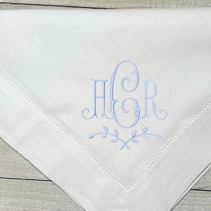 Embroidered Napkins, Monogrammed Table Napkins, Classic Hemstitch Linen Napkins, Set of Dinner Party Napkins, Table Decor for Wedding Party