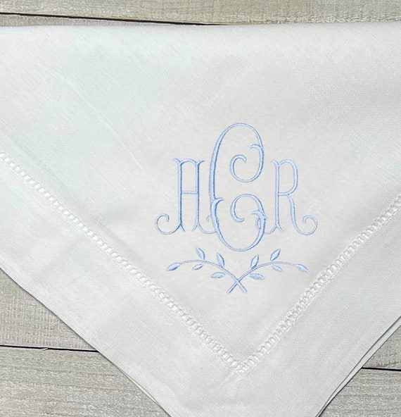 Embroidered Napkins, Monogrammed Table Napkins, Classic Hemstitch Linen Napkins, Set of Dinner Party Napkins, Table Decor for Wedding Party