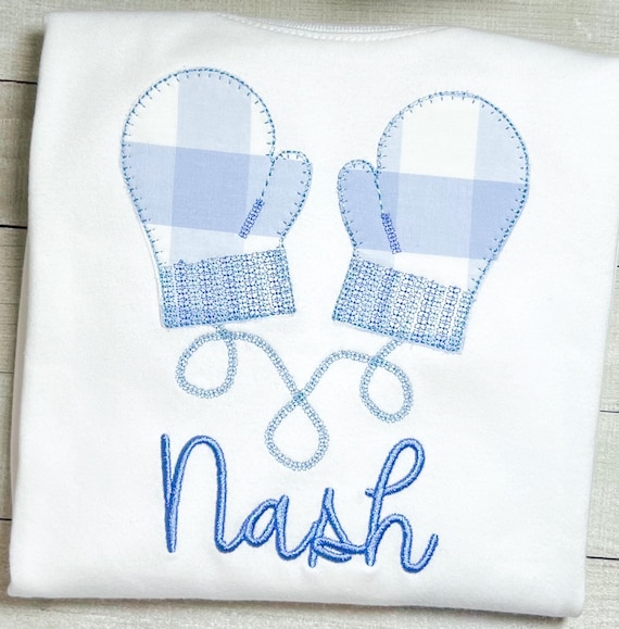 Unisex, Embroidered Appliquéd Mittens and Name Shirt, Long Sleeve, Short Sleeve, Toddler, Boys, Girls Winter Top