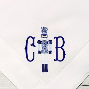 Embroidered Fancy Nutcracker Christmas Dinner Napkins, Holiday Nutcracker Decor, Nutcracker Table Linen, Floral Nutcracker Napkins, Blue