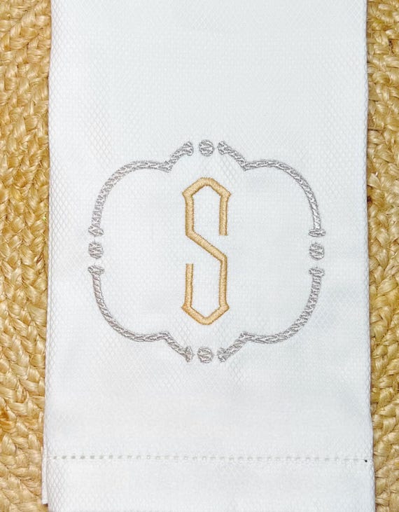 Monogrammed French Pique Hemstitch Linen Guest Hand Towel, Embroidered Pique Tea Towel, Housewarming Gift, Embroidered Thick Towel Hostess