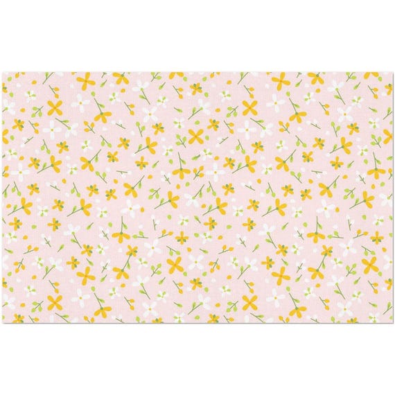 Light Pink & Yellow Tiny Floral Fabric by the Yard | Appliqué Friendly Cotton | Baby and Nursery Sewing Fabric | Quilting Floral Fabric
