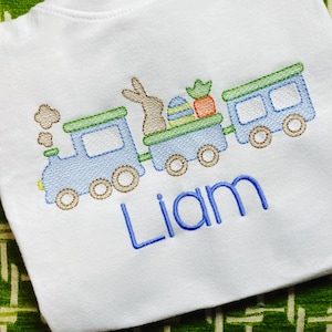 Embroidered Easter Train and Bunny Shirt, Toddler Rabbit Shirt, Kids Easter Shirt, Unisex Easter Shirt, Bunny and Train, Spring Boys Shirt