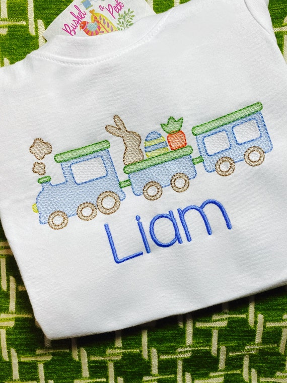 Embroidered Easter Train and Bunny Shirt, Toddler Rabbit Shirt, Kids Easter Shirt, Unisex Easter Shirt, Bunny and Train, Spring Boys Shirt