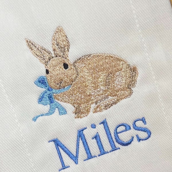 Unisex Bunny Rabbit Monogram Burp Cloth Bib, Embroidered Bunny and Bow Burp Cloth, Rabbit Baby Burp Cloth, Baby Shower Gift