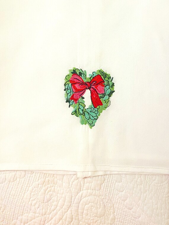 Custom made, Embroidered, Valentines Day, Heart, Boxwood, Ribbon, 100% Cotton Flour Sack, Kitchen, 28 x 28, Gift