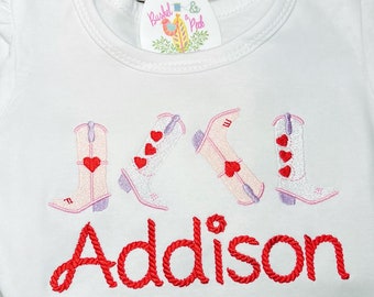 Camisa vaquera bordada para San Valentín, camisa vaquera con corazones para niños pequeños, manga larga, volantes, lisa, camisa del día de San Valentín del oeste, camiseta Yeehaw Kids VDay