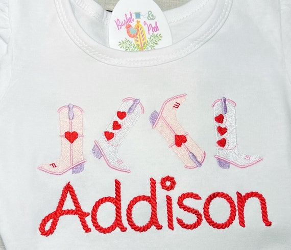 Embroidered Cowgirl Valentines Shirt, Cowboy Toddler Hearts Long Sleeve, Ruffle, Plain, Western Valentines Day Shirt,  Yeehaw Kids VDay Top