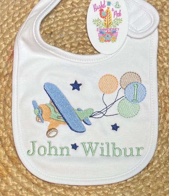 Embroidered First Flight Bubble, First Plane Party Shirt, Personalized Flying Kids Shirt, First Planes and Balloons Outfit, 1st Birthday Bib