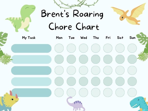 Printable Chore Chart for Boys, Boys Reward Chart, Dinosaur Chore Chart, Responsibility Chart, Editable PDF, JPG Chart Instant Download