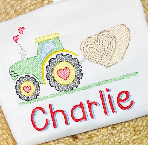 Unisex Embroidered Tractor Valentine’s Day Shirt, Tractor and Hearts Shirt, Kids Heart and Farming Shirt, Boy's Valentines Farm Shirt, V-day