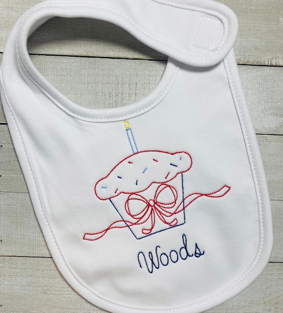 Embroidered / Baby Bib / Cupcake / First Birthday / Birthday / Personalized / Name, Gift, Cotton