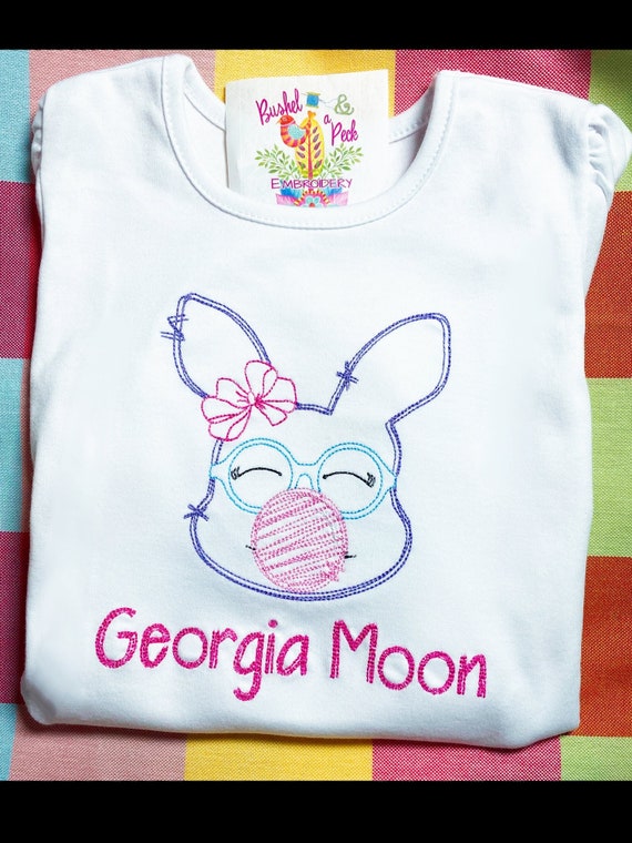 Personalized Name, Bunny Blowing Bubbles, Bunny Glasses, Ruffle, Long Sleeve or Short Sleeve, Girls, Toddler, Baby, Embroidered, Spring Gift