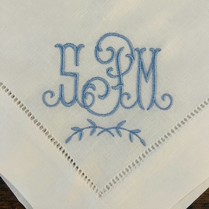 Embroidered Napkins, Monogrammed Table Napkins, Classic Hemstitch Linen Napkins, Set of Dinner Party Napkins, Table Decor for Wedding Party