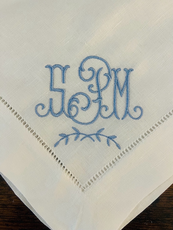 Embroidered Napkins, Monogrammed Table Napkins, Classic Hemstitch Linen Napkins, Set of Dinner Party Napkins, Table Decor for Wedding Party