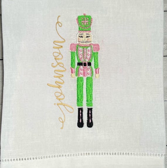 Embroidered Nutcracker Monogrammed Christmas Guest Towel, Holiday Nutcracker Decor, Hand Towel Gift, Bath Hand Towel, Holiday Bathroom
