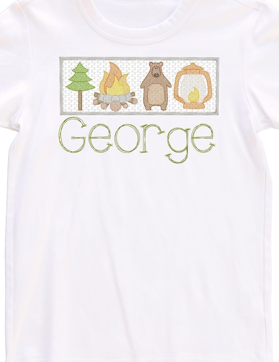 Faux Smocked Embroidered Camping Shirt, Outdoor Loving Boys and Girls Shirt, Toddler Camping Shirt, Camping Party Theme, First Camping Shirt