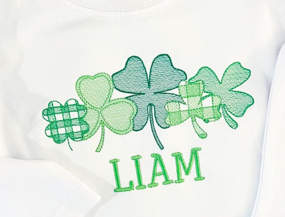 Personalized St Patrick's Day Clover Shirt, Long Sleeve Kids Green Tee, Short Sleeve, Toddler Lucky Pinch Free Shirt, Embroidered Shamrock T