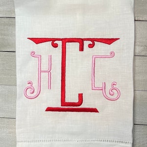 Set of 2 Monogrammed Hemstitch Chinoiserie Linen Guest Hand Towels, Embroidered Classic Empire Tea Towel, Housewarming Gift, Hostess
