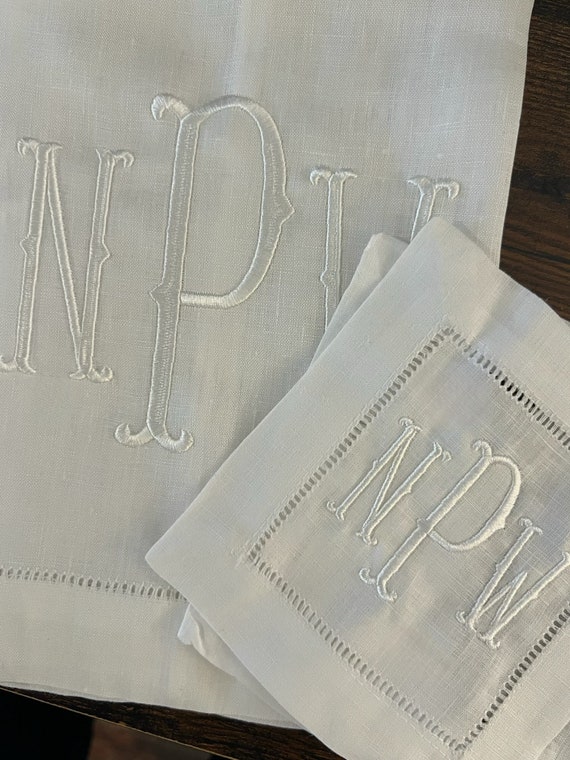 Embroidered Monogrammed Cocktail Napkins, Linen Cocktail Napkins, Housewarming Hostess Gift, Party Decor, Monogrammed Linen Wedding Gift