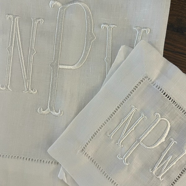 Embroidered Monogrammed Cocktail Napkins, Linen Cocktail Napkins, Housewarming Hostess Gift, Party Decor, Monogrammed Linen Wedding Gift