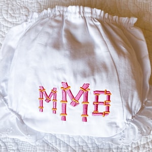 Monogrammed, Bamboo Bloomers, Diaper cover, Baby, Toddler, Cotton, Eyelet Trim, Sizes 1-6