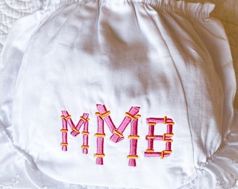 Monogrammed, Bamboo Bloomers, Diaper cover, Baby, Toddler, Cotton, Eyelet Trim, Sizes 1-6