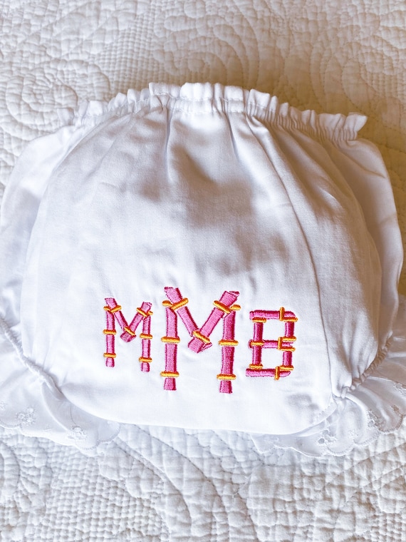 Monogrammed, Bamboo Bloomers, Diaper cover, Baby, Toddler, Cotton, Eyelet Trim, Sizes 1-6