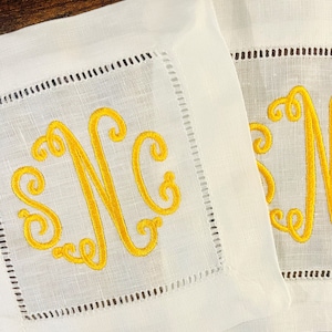 Embroidered Monogrammed Cocktail Napkins, Linen Cocktail Napkins, Housewarming Hostess Gift, Party Decor, Monogrammed Linen Wedding Gift