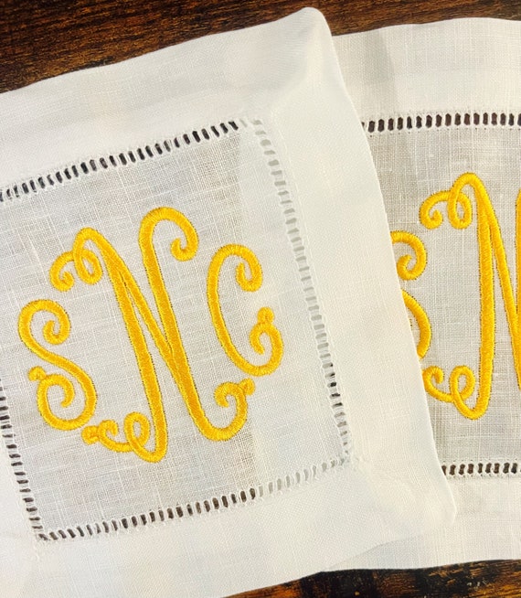 Embroidered Monogrammed Cocktail Napkins, Linen Cocktail Napkins, Housewarming Hostess Gift, Party Decor, Monogrammed Linen Wedding Gift