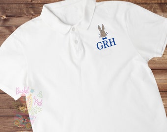 Easter Bunny Boys Long Sleeve/Short Sleeve Polo, Monogrammed Spring Toddler Polo, Kids Bunny and a Bowtie Polo