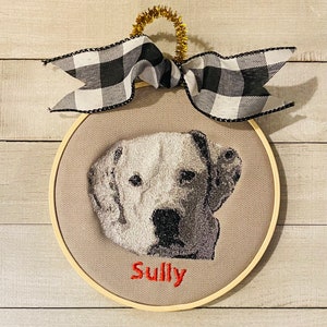 Personalized Embroidered Dog, Lab, Canvas Ornament, Birthday, Christmas, Gift