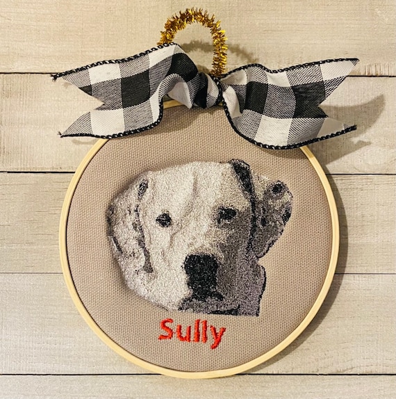 Personalized Embroidered Dog, Lab, Canvas Ornament, Birthday, Christmas, Gift