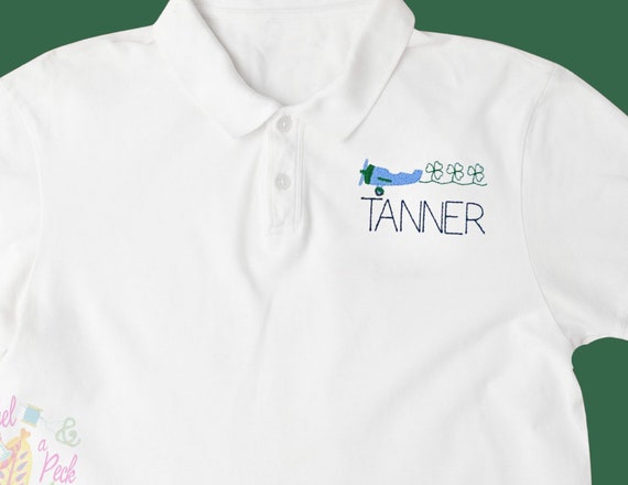 Embroidered Monogrammed Kids Saint Patrick's Day Polo, Plane and Clover Polo, Toddler St Patrick's Gift, Clover Name Polo, Boys Clover Shirt