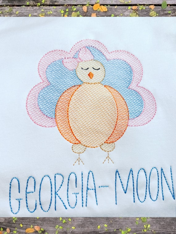 Embroidered Girls Turkey Shirt, Kids Thanksgiving shirt, Long Sleeve, Short Sleeve, Ruffle, Plain, Sizes 6 Months to 12 Y