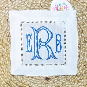Embroidered Monogrammed Cocktail Napkins, Linen Cocktail Napkins, Housewarming Hostess Gift, Party Decor, Monogrammed Linen Wedding Gift
