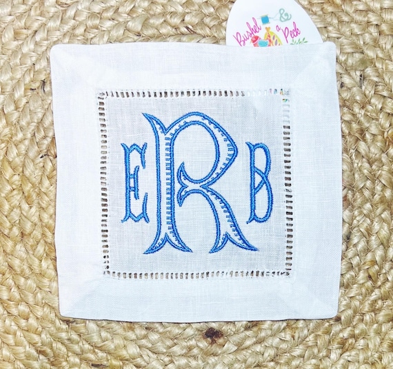 Embroidered Monogrammed Cocktail Napkins, Linen Cocktail Napkins, Housewarming Hostess Gift, Party Decor, Monogrammed Linen Wedding Gift