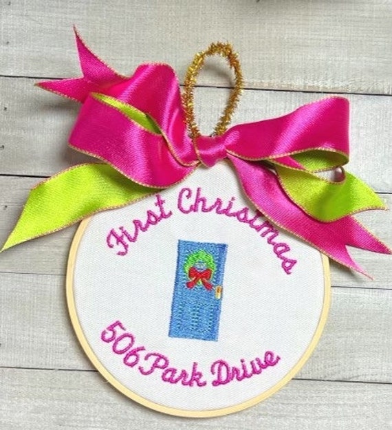 New Home, House, First Christmas Ornament, Canvas, Embroidery Hoop, Holiday Ornament Gift