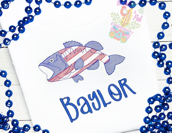 Unisex Fourth of July Bass Fishing Shirt, Girls and Boys Summer USA Fish Shirt, Toddler Red, White and Blue Shirt, Fast July 4th Boys Shirt