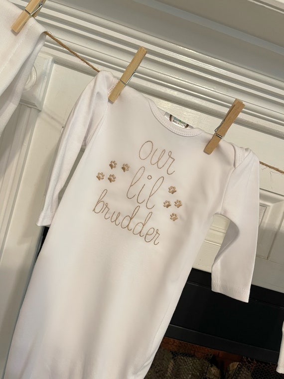 Our Little Brudder or Sissy Dog Paws Layette/Bodysuit, New Baby Dog Sibling Gift, Baby Shower Gift