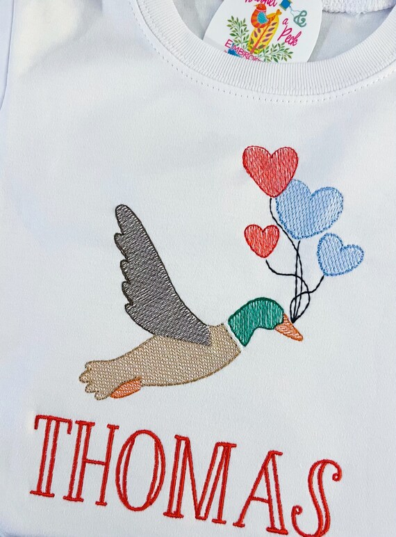 Mallard Valentines Day Shirt, Duck and Heart Long Sleeve Shirt, Hearts and Duck Shirt, Kids Valentines Shirt, Toddler V-day Duck Shirt/Top