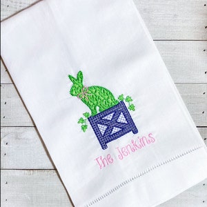 Personalized, Embroidered, Bunny, Rabbit, Topiary, Spring, Classic, Hemstitch Guest Towel